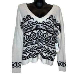 RD Style Patterned V-Neck Pullover Sweater - Size XXL